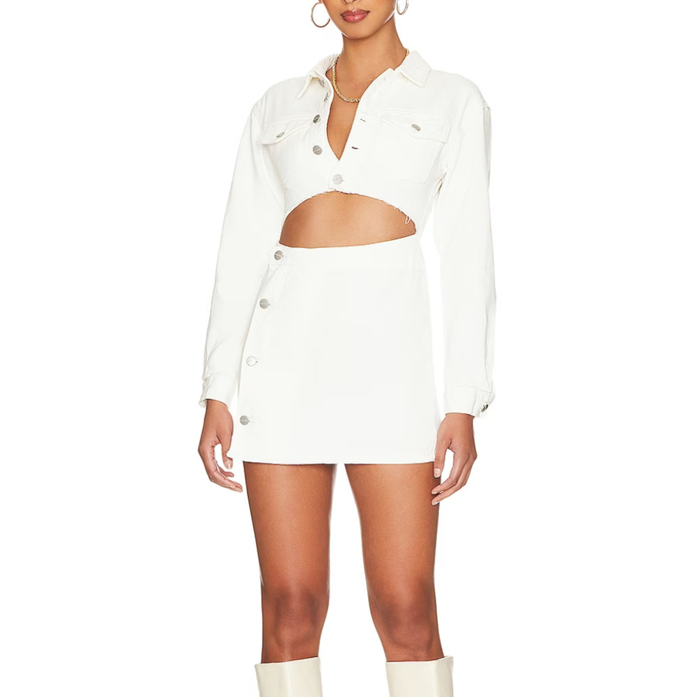 Superdown White Denim Mini Dress XXS Jean Cutout Western Cowgirl Revolve $94 NEW